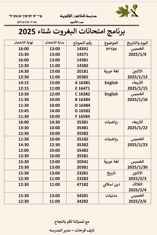 تسجيل لامتحانات البغروت لموعد شتاء 2025